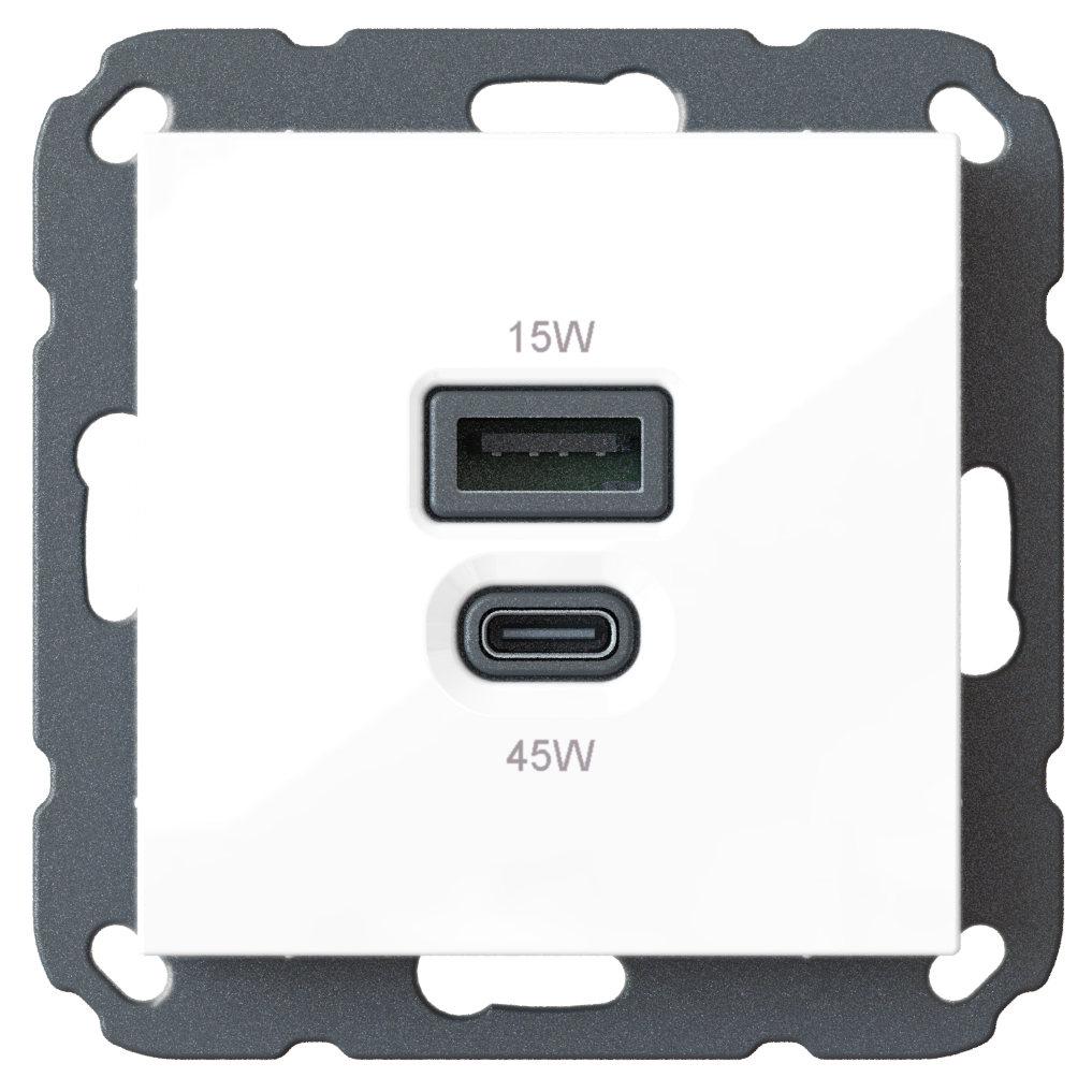 USB-A/C Unterputz-Lader Kombi, Power Delivery (PD), 45 W und 15 W