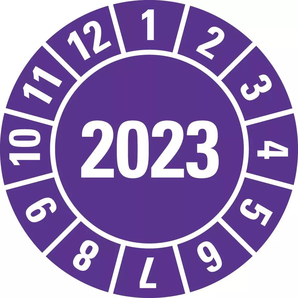 Jahresprüfplakette 2023, violett, Ø15mm (Bogen=10)