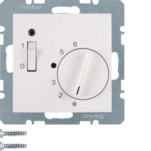 Raumtemperaturregler mit Öffner, Schalter und LED, Zentralstück S.1/B.3/B.7 polarweiß, glänzend