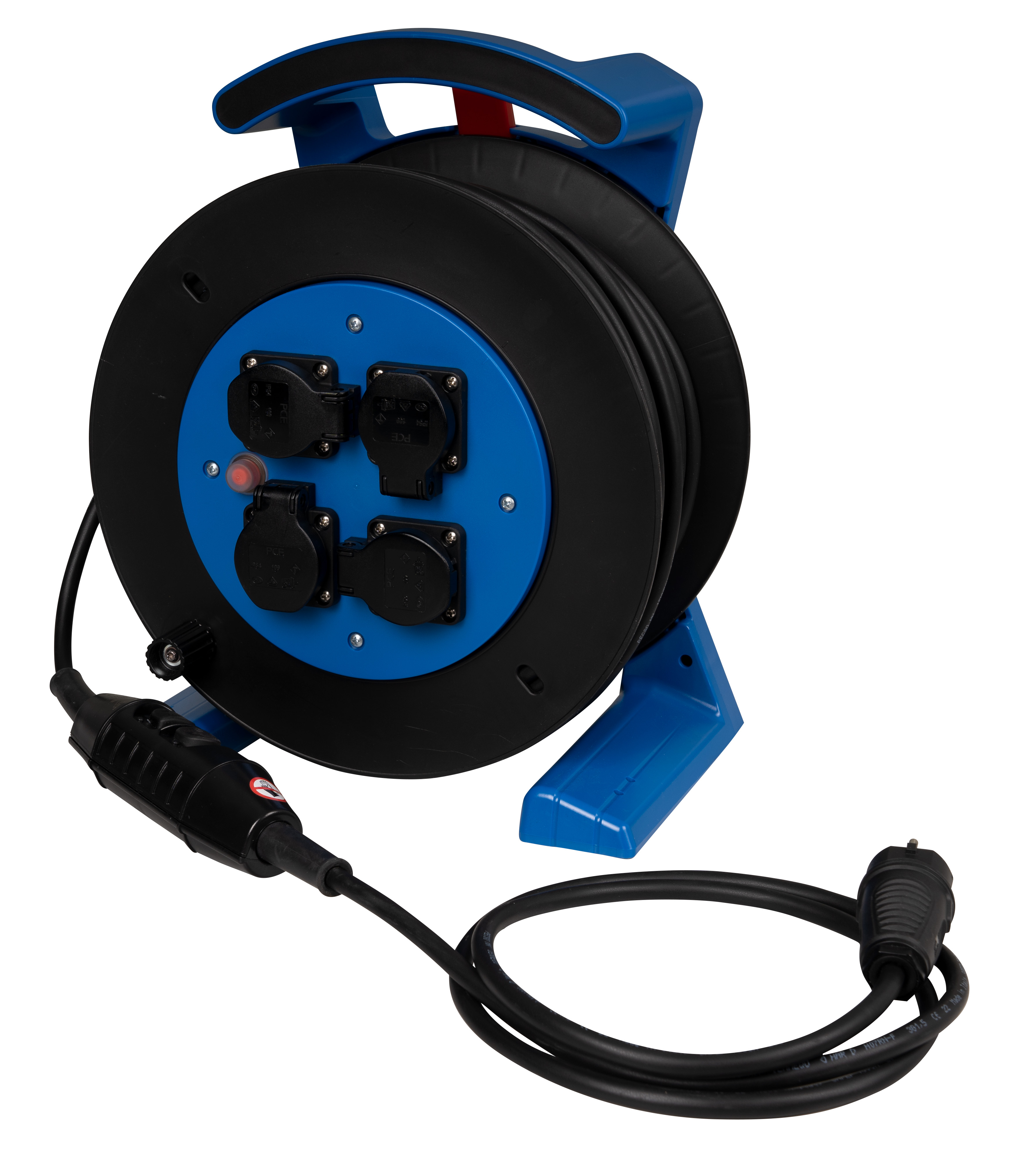 Kabeltrommel blau-schwarz, 4 x Schutzkontakt-Steckdose, H07RN-F 3 G 1,5 mm², 40 m, mit PRCD-S JUMBO L 2.0