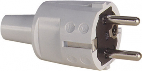Schutzkontakt PVC-Stecker, grau, 2 Erdungssysteme