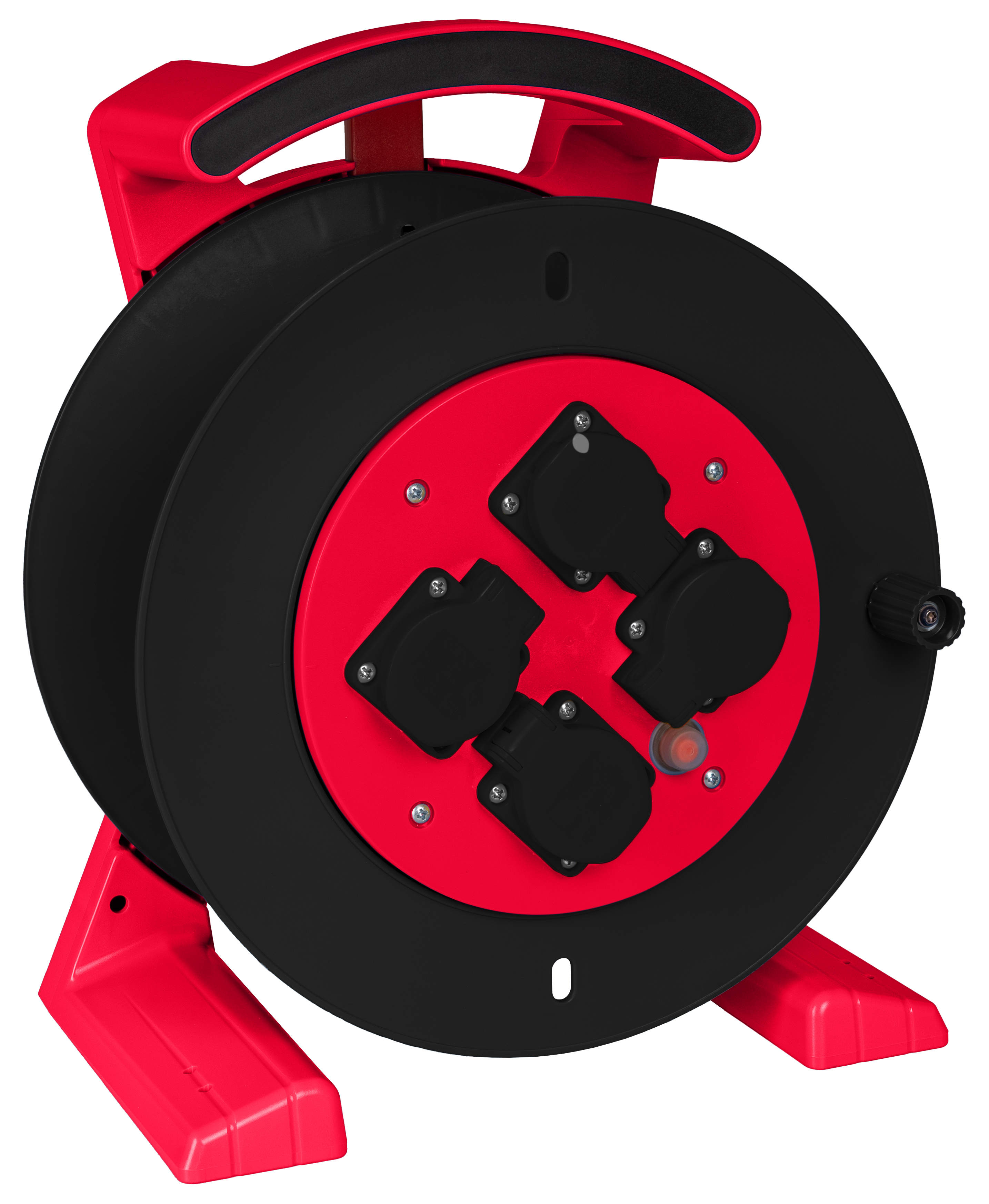 Leerkabeltrommel in rot-schwarz, 4 x Schutzkontakt-Steckdose JUMBO L 2.0