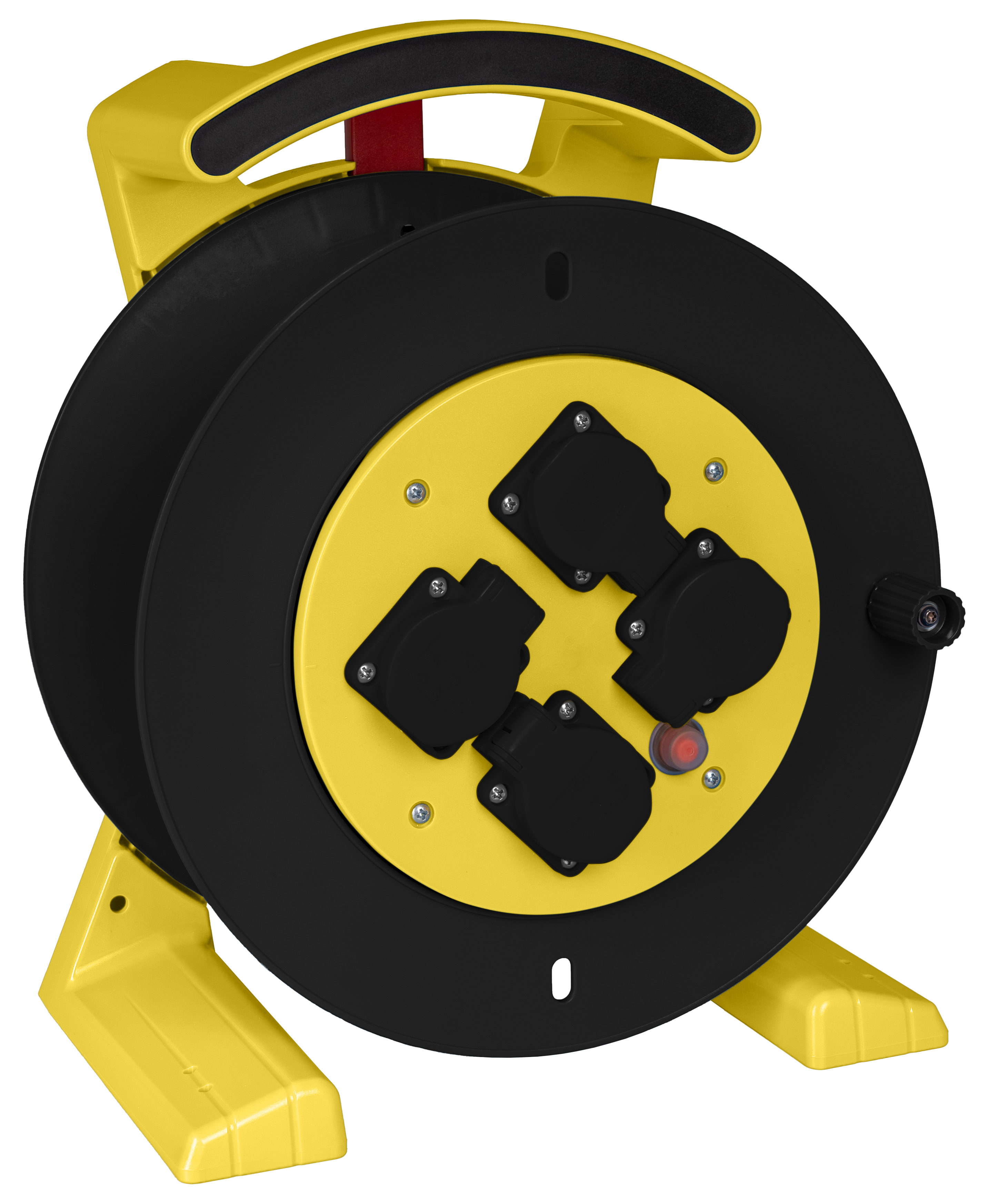Leerkabeltrommel in gelb-schwarz, 4 x Schutzkontakt-Steckdose JUMBO L 2.0