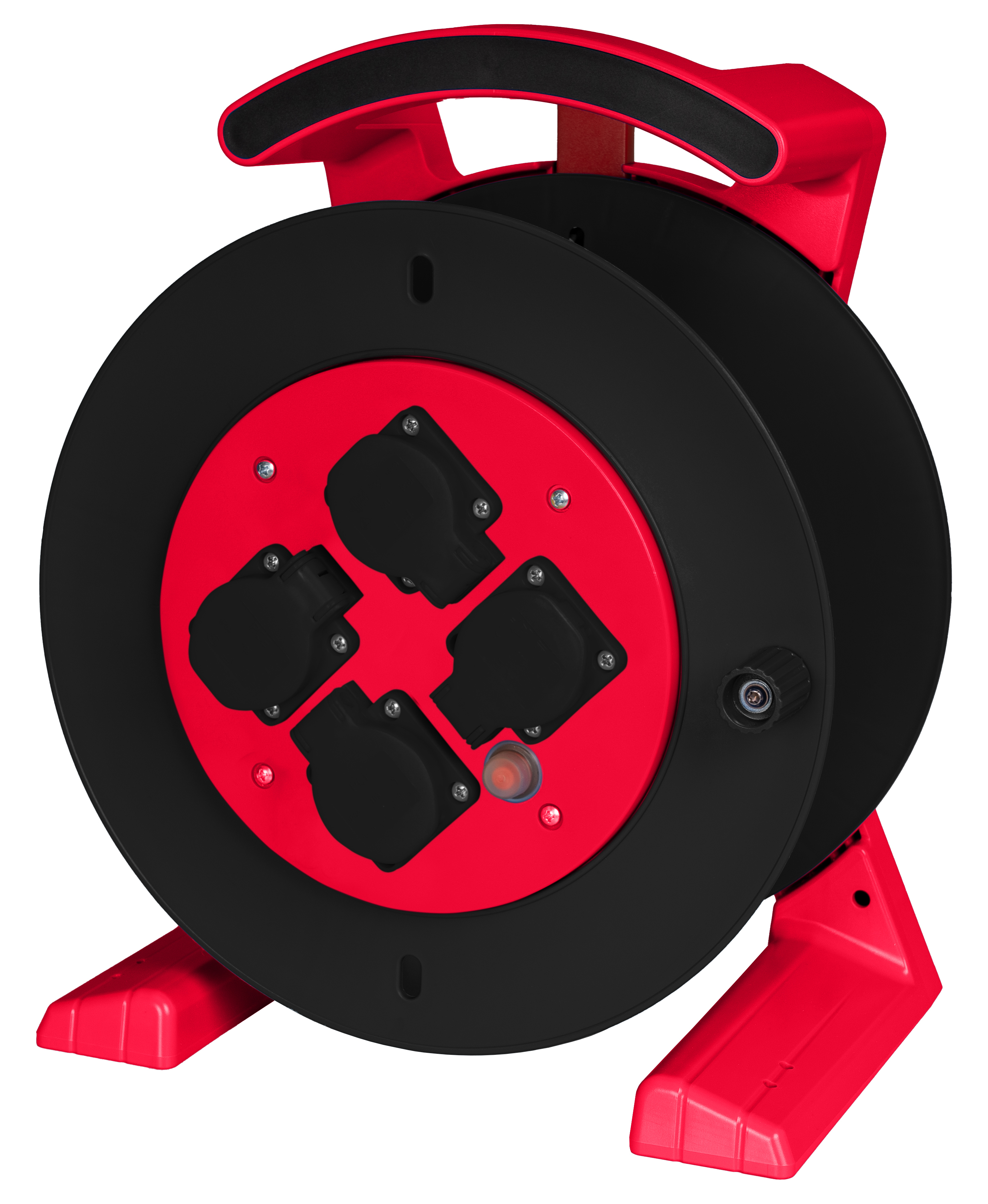 Leerkabeltrommel in rot-schwarz, 4 x Schutzkontakt-Steckdose JUMBO L 2.0