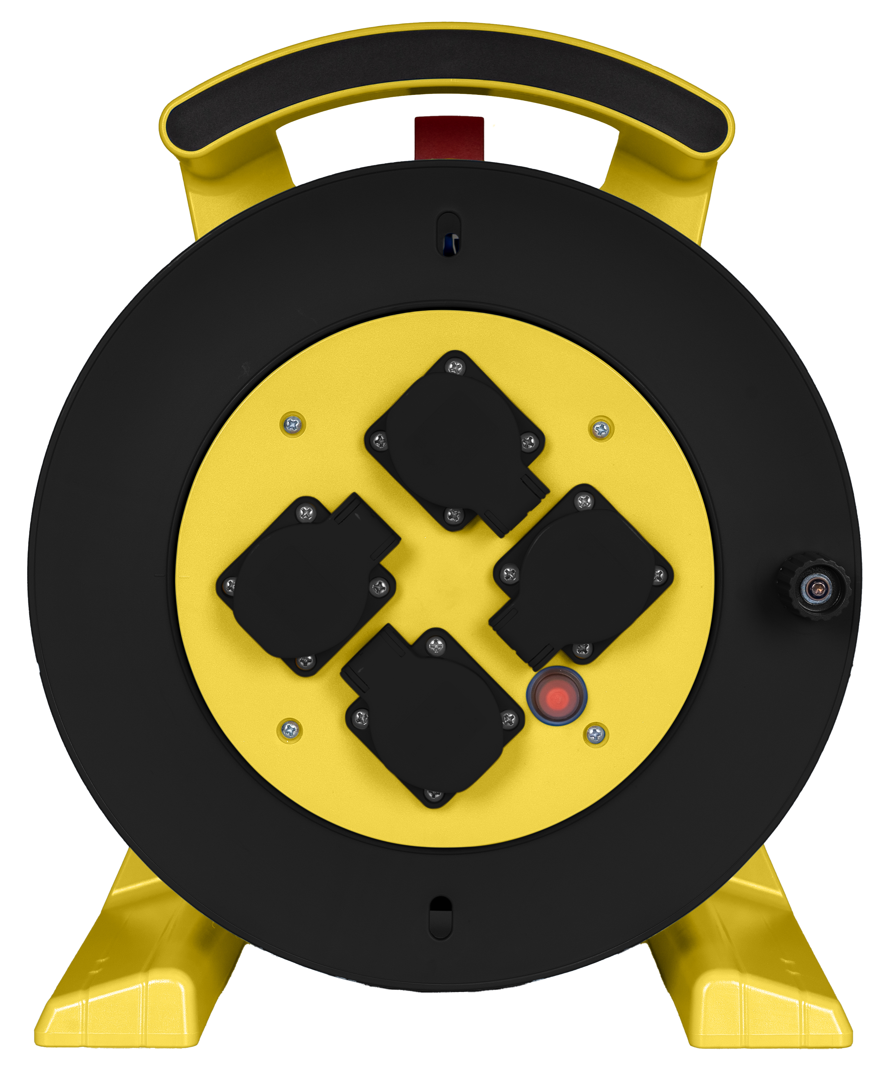 Leerkabeltrommel in gelb-schwarz, 4 x Schutzkontakt-Steckdose JUMBO L 2.0