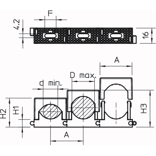 Reihen-Druck-Schelle 16-24mm, PA, lichtgrau, RAL 7035
