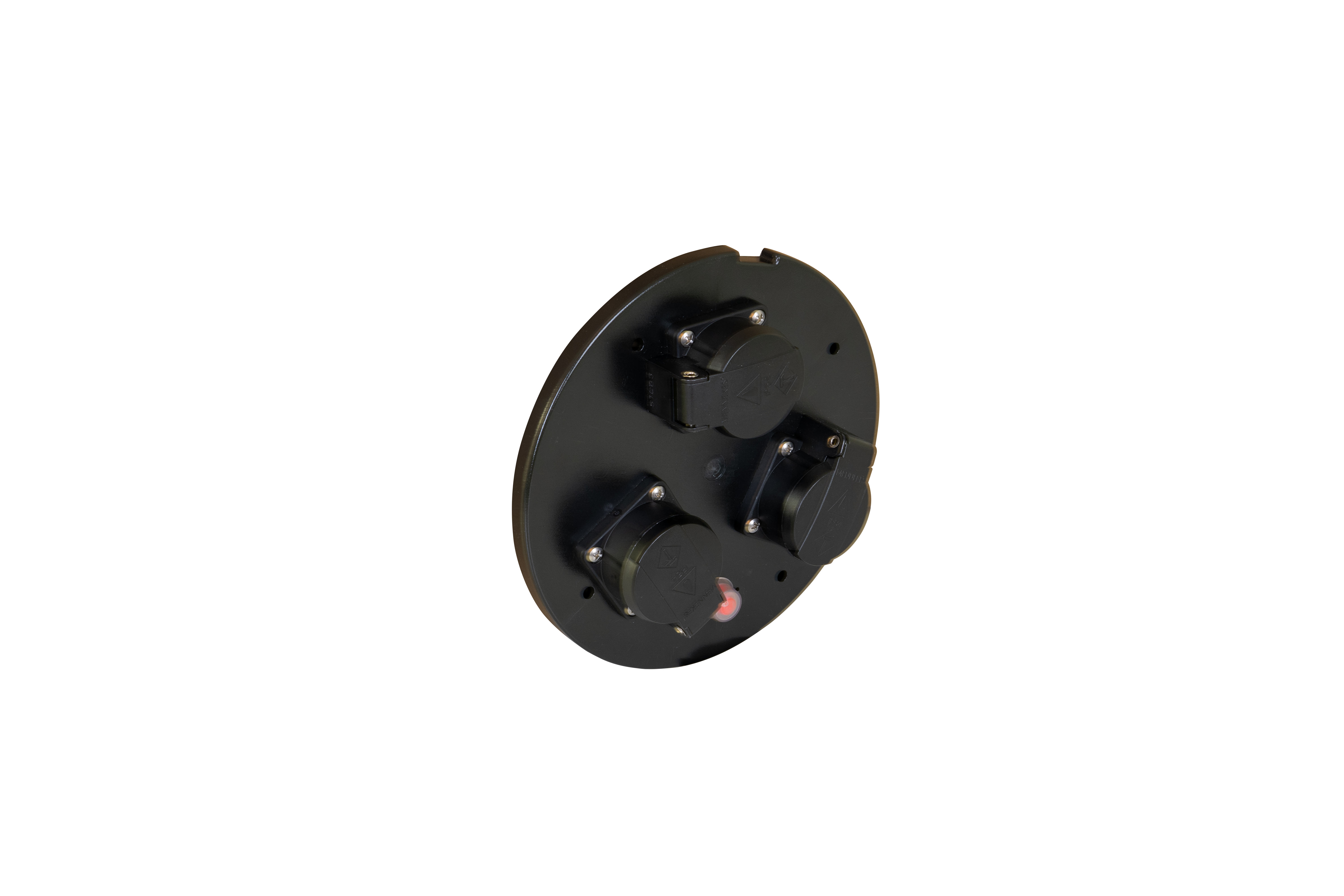 Deckel schwarz, 3 montierte schwarze Schutzkontakt-Dosen für Jumbo-Kabeltrommel