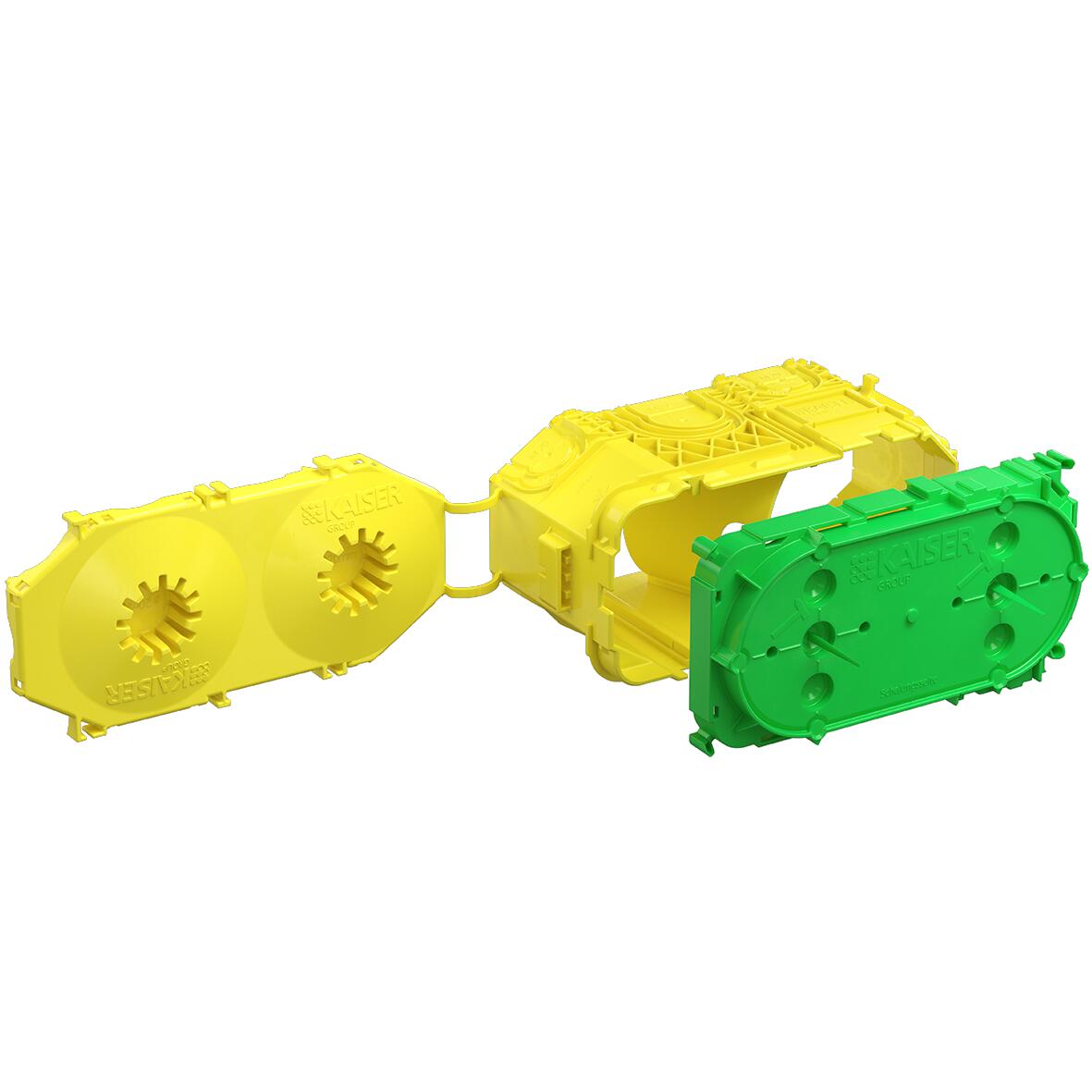 Beton-Geräte-Verbindungsdose mit Deckel, 2-fach, 45 mm (flach), gelb
