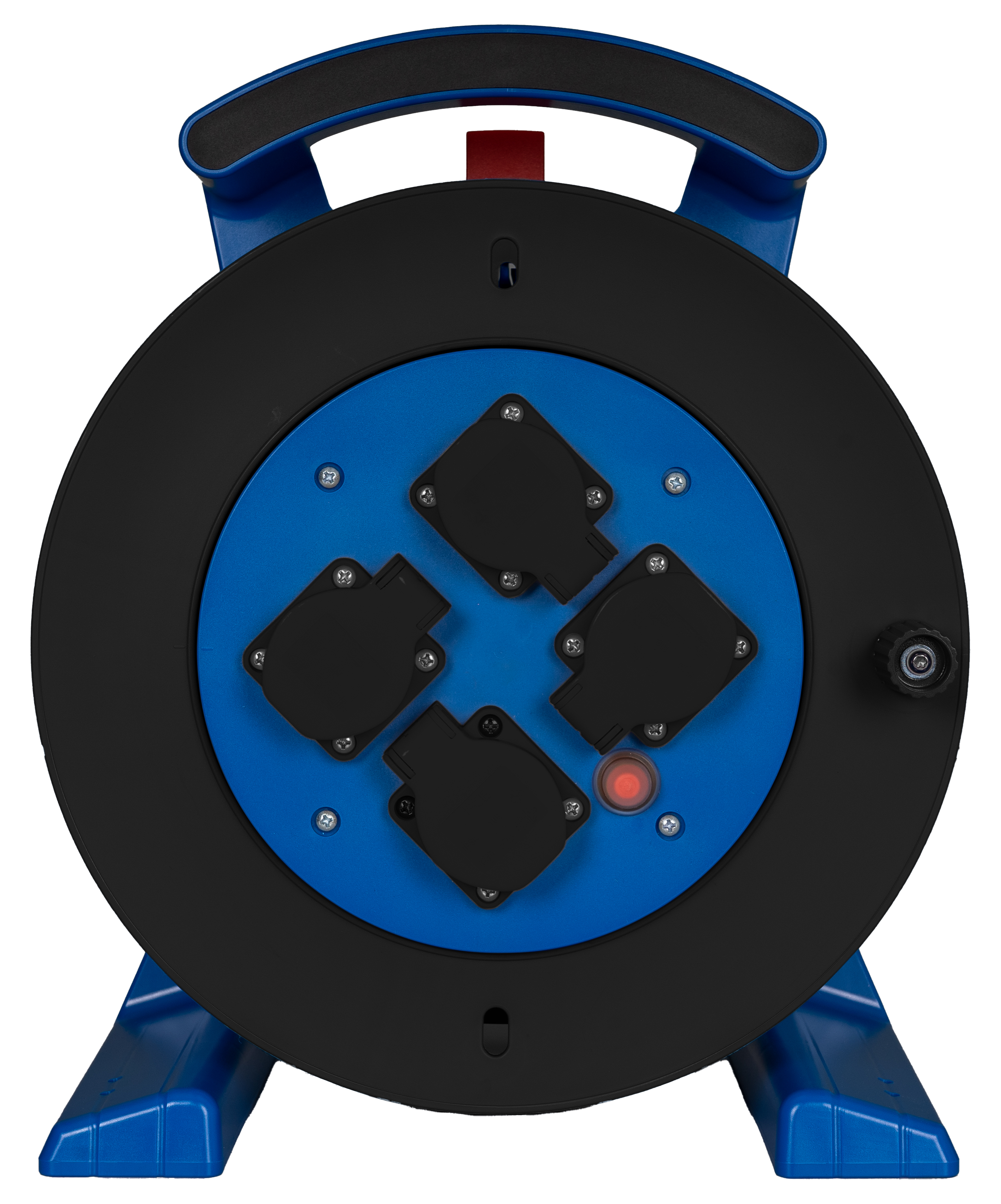 Leerkabeltrommel in blau-schwarz, 4 x Schutzkontakt-Steckdose JUMBO L 2.0