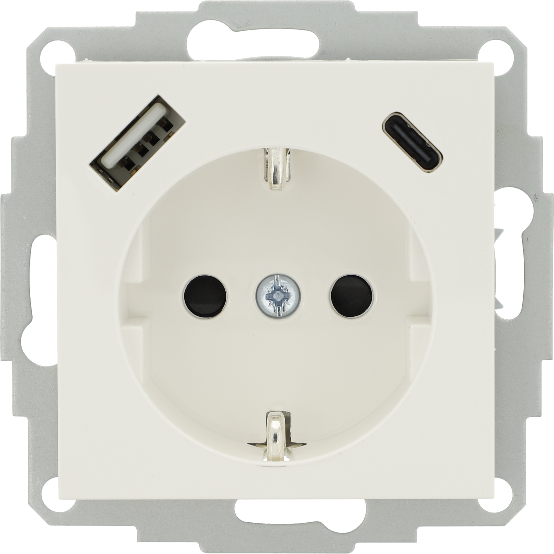 Schutzkontakt-Steckdose mit USB A / USB C, alpinweiß RAL 9010 K55