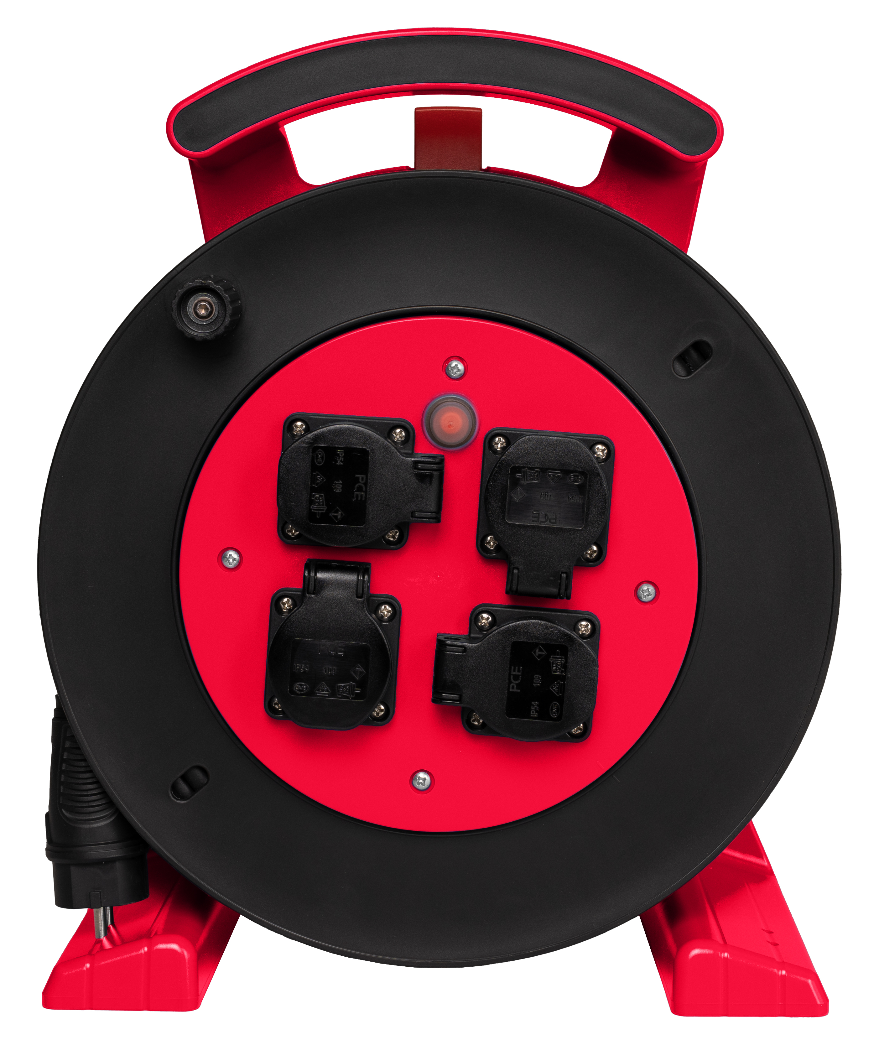 Kabeltrommel rot-schwarz, 4 x Schutzkontakt-Steckdose, H07RN-F 3 G 1,5 mm², 40 m JUMBO L 2.0