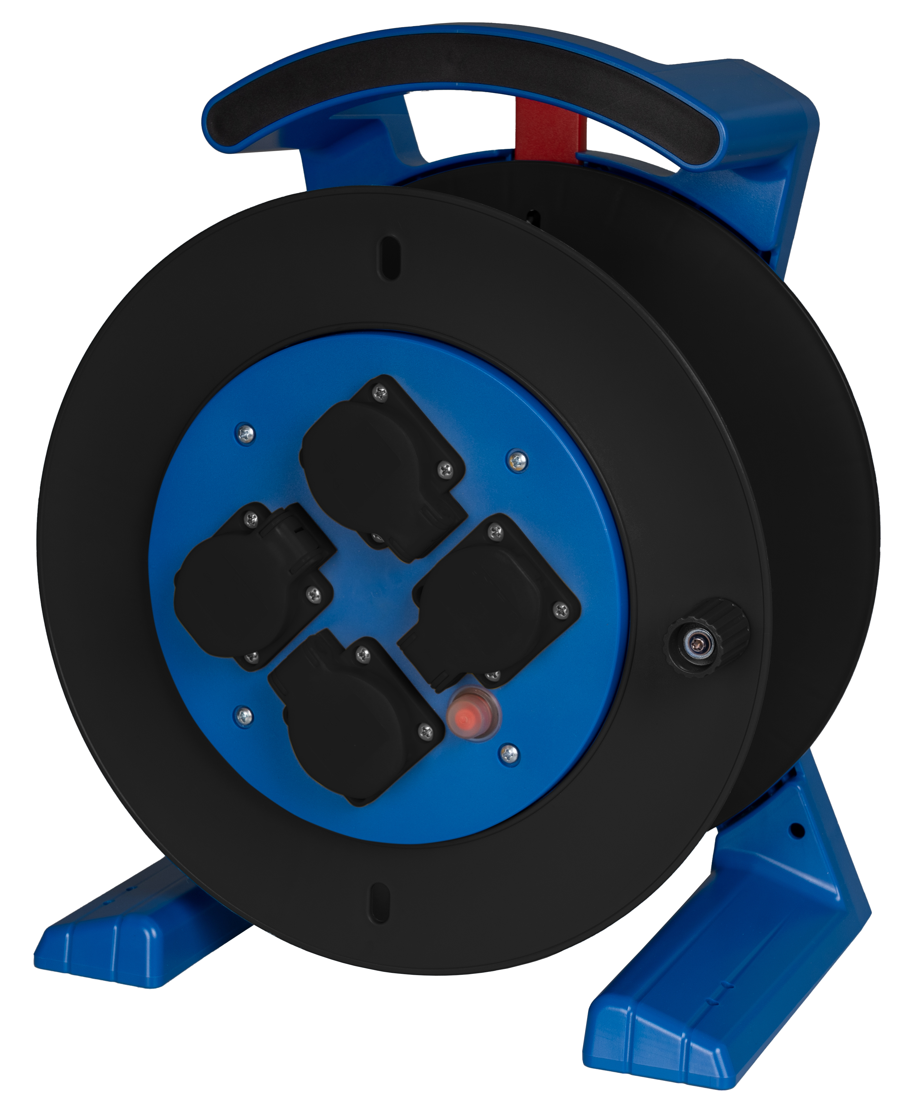 Leerkabeltrommel in blau-schwarz, 4 x Schutzkontakt-Steckdose JUMBO L 2.0
