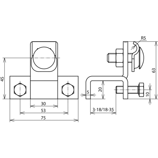 Anschlussklemme senkrecht St/tZn für Profile 18-35 mm